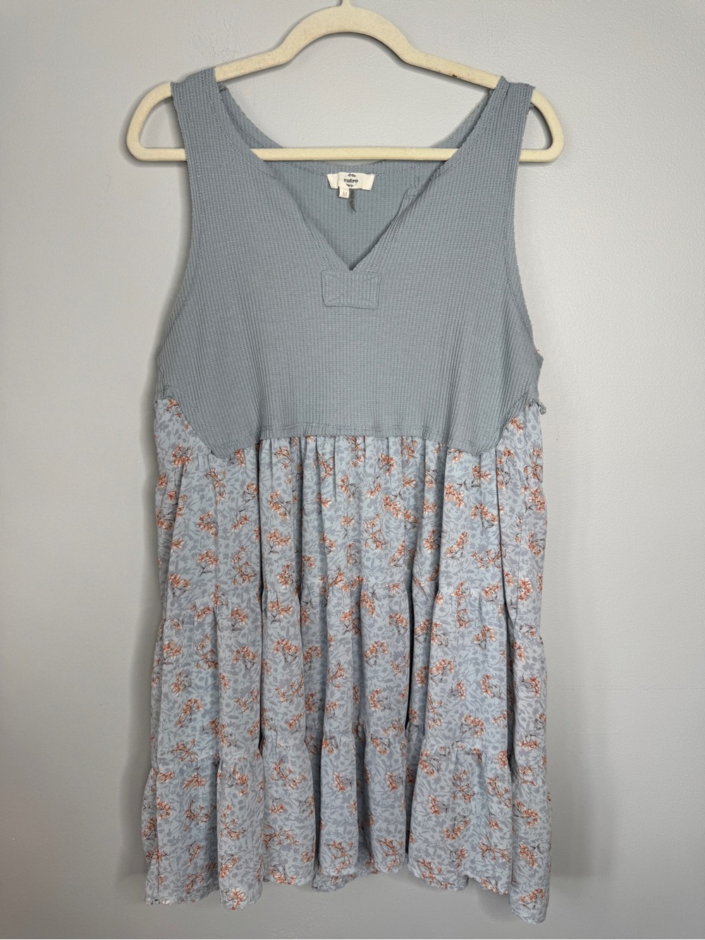 entro Light Blue and Rust Floral Tank Dress